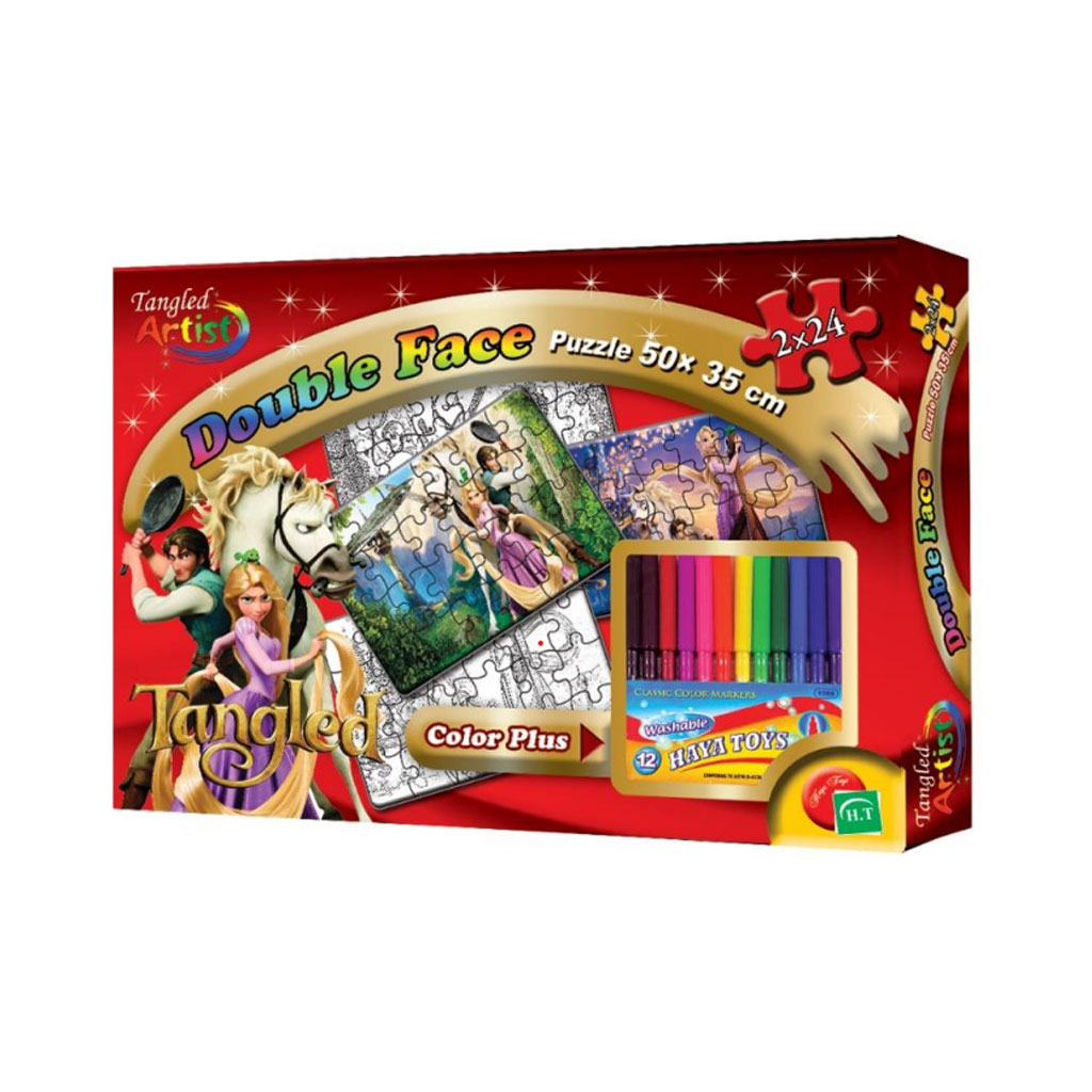 Haya Toys - Double Face Puzzle 50x35cm + Color Markers Tangled