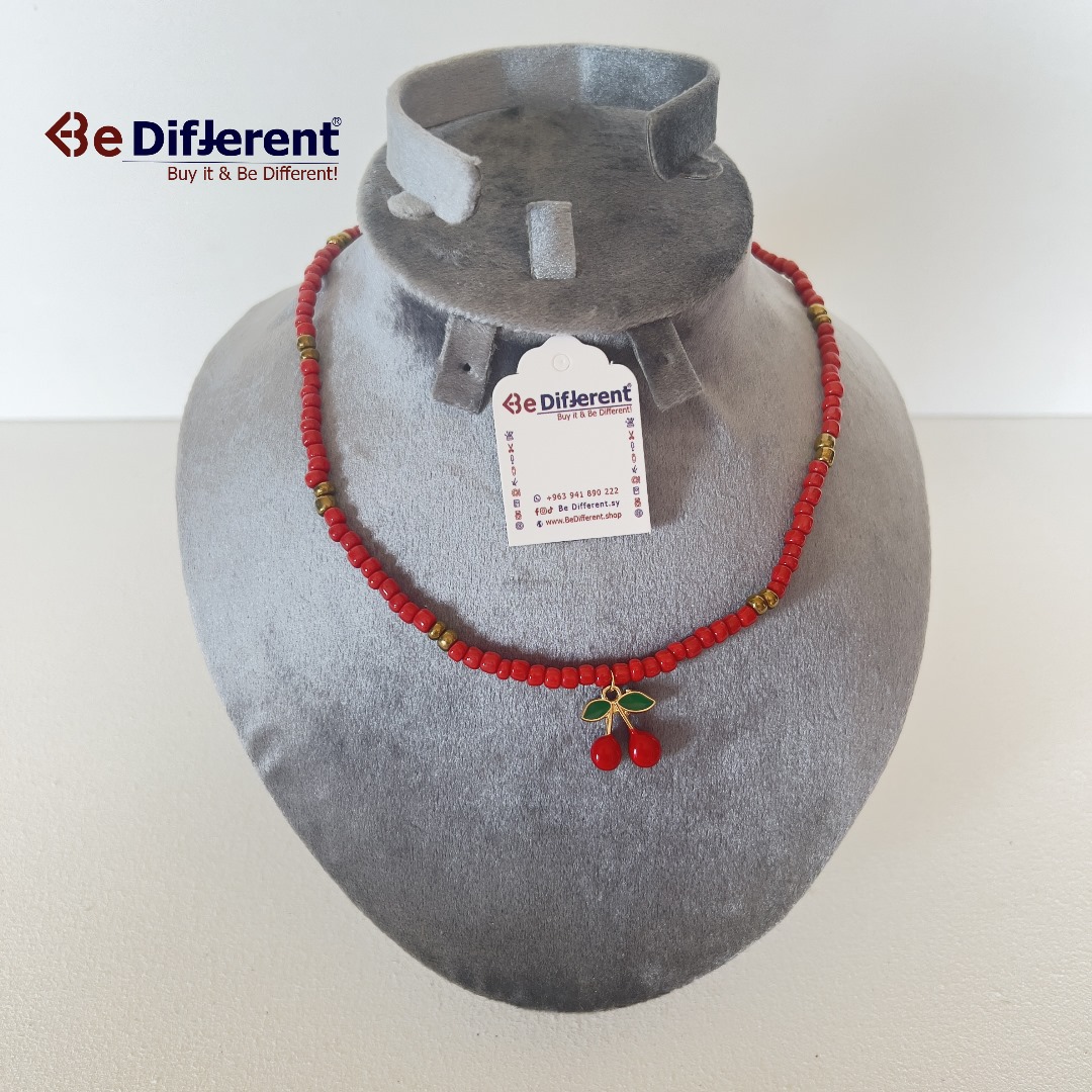 Be Different - Necklace Cherry  Red & Gold Stones