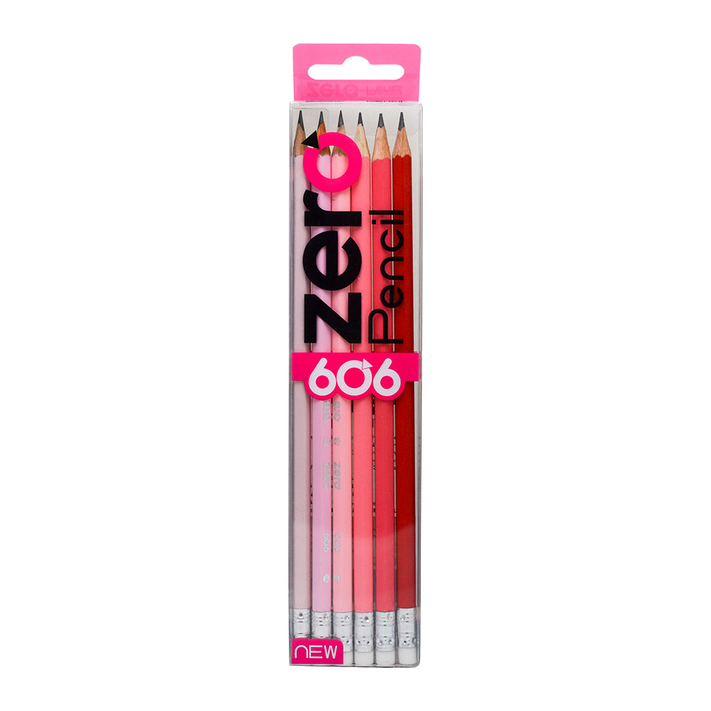زيرو - علبة أقلام رصاص إتش بي مثلث سداسية مع ممحاة 6 اقلام 6 ألوان