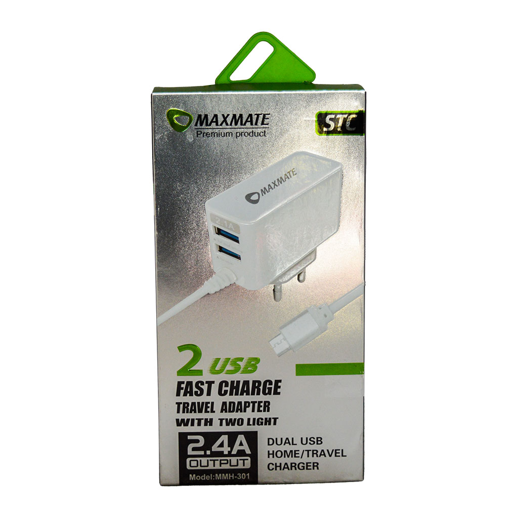 ماكس ميت - شاحن 2.4A  ميكرو + 2 مأخذ MMH-301 USB