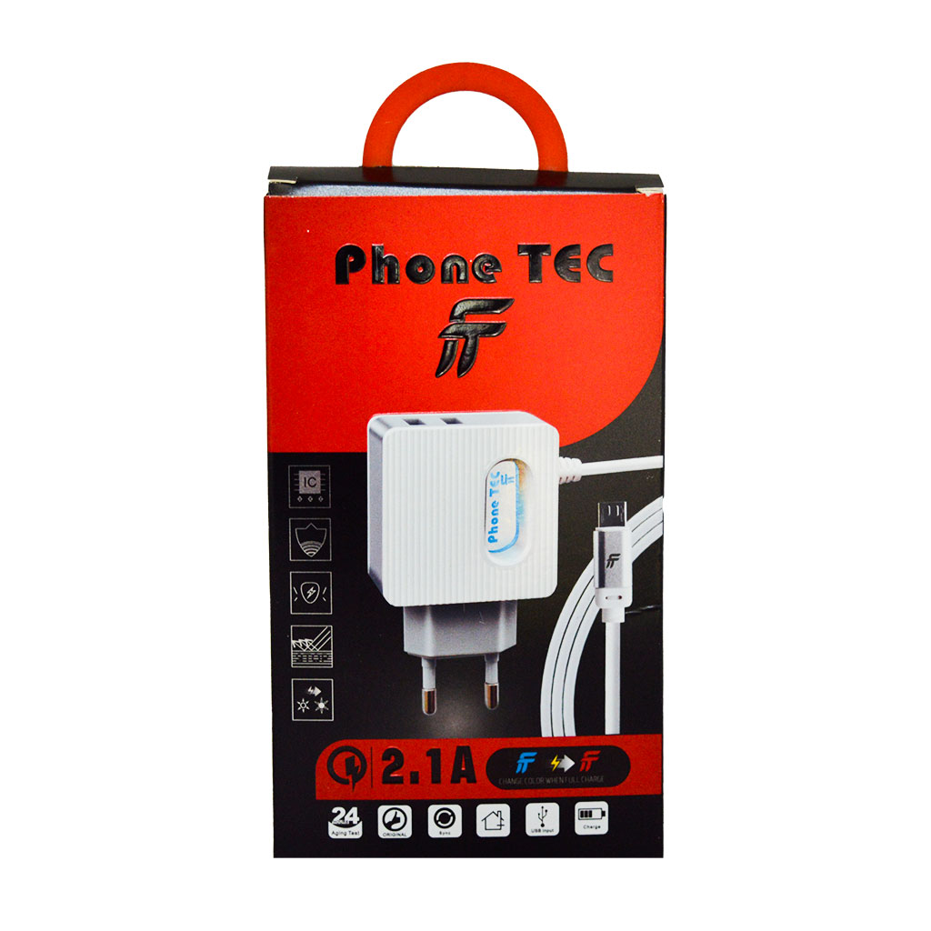 فون تيك - شاحن 2.1A ميكرو + 2 مأخذ USB