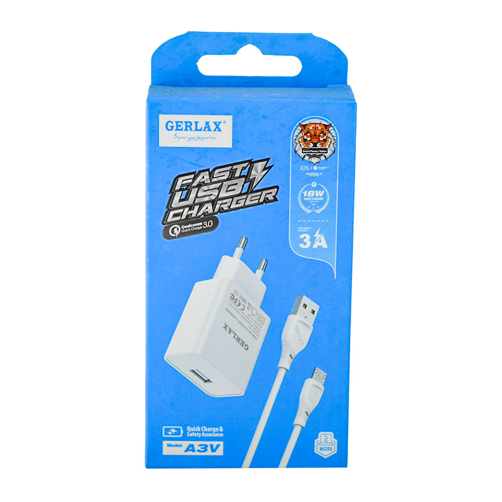 GERLAX - Fast Charger 3.0A 18W Micro Quick Charger & safety A3V
