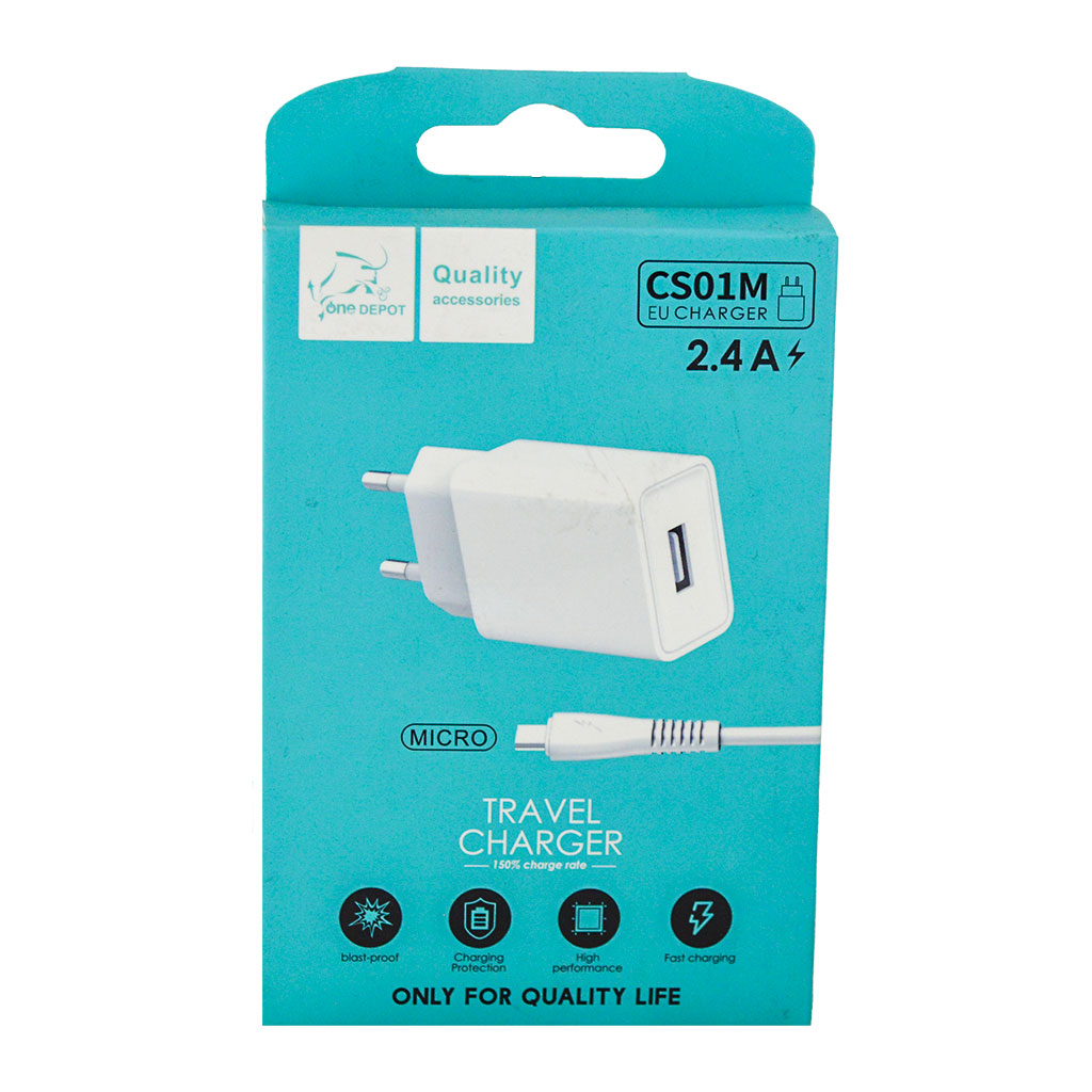 1 DEPOT - Travel Charger 2.4A Micro Charger Rate : 150 % CS01M