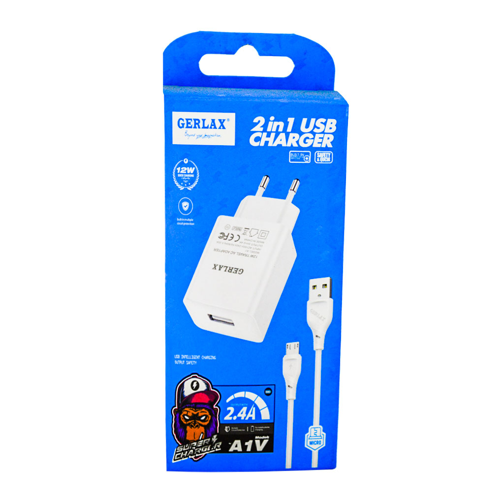 GERLAX - Fast Charger 2.4A 12W Micro 2in1 USB Charger A1V