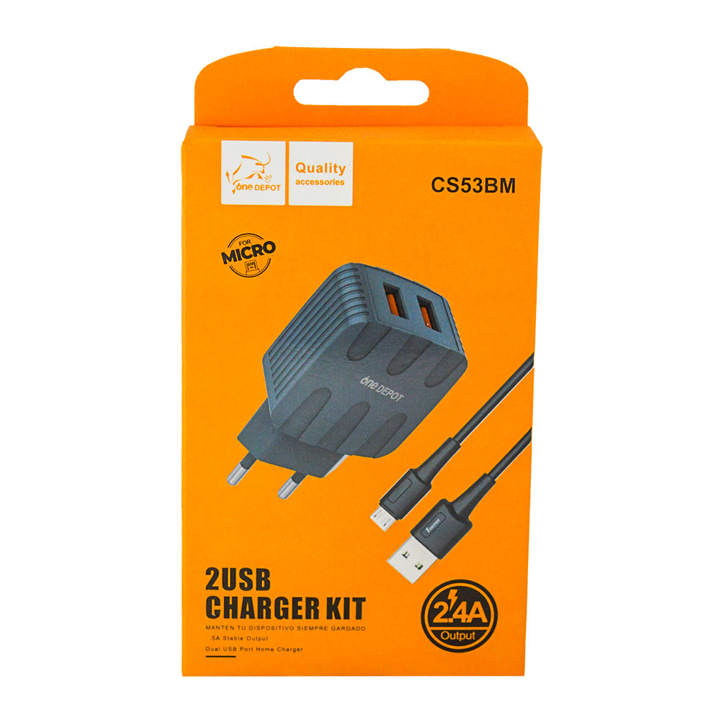 1 DEPOT -Fast  Charger 2.4A Micro + Extra USB Output CS53BM
