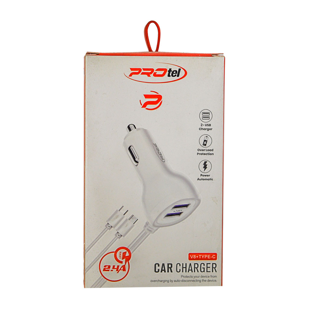 PROtel - Car Charger White Type C + Extra USB Output