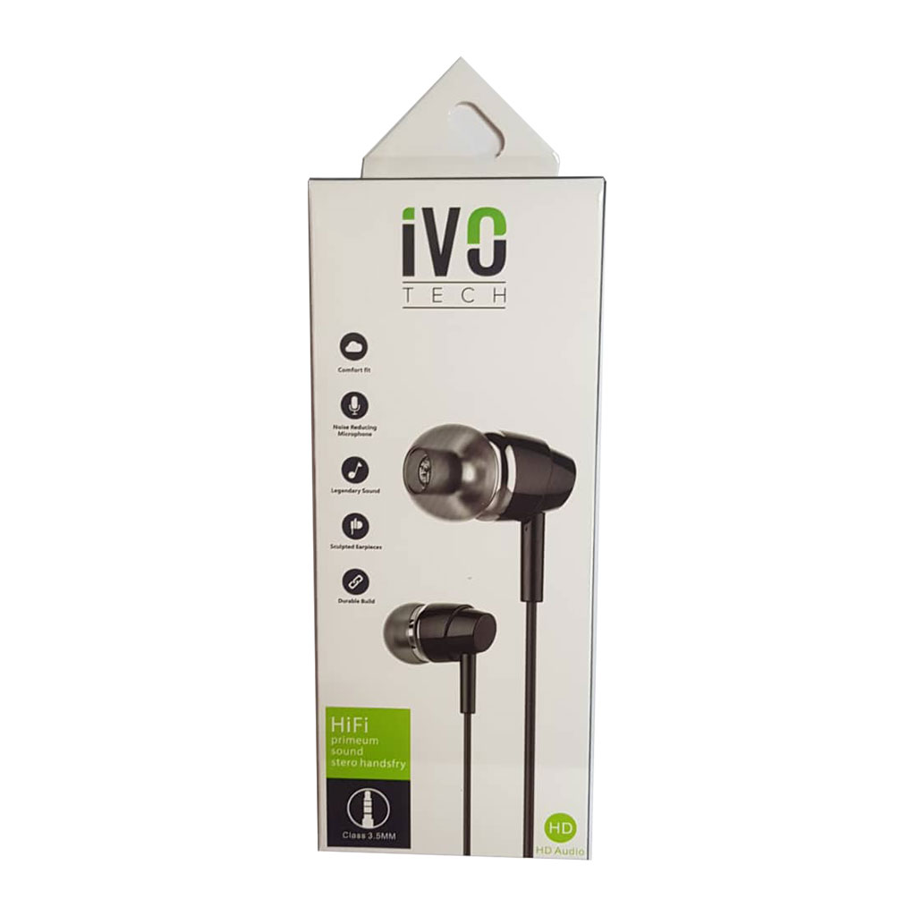 ivo TECH - Smart Phone EARPHONE 3.5mm HD Audio Black