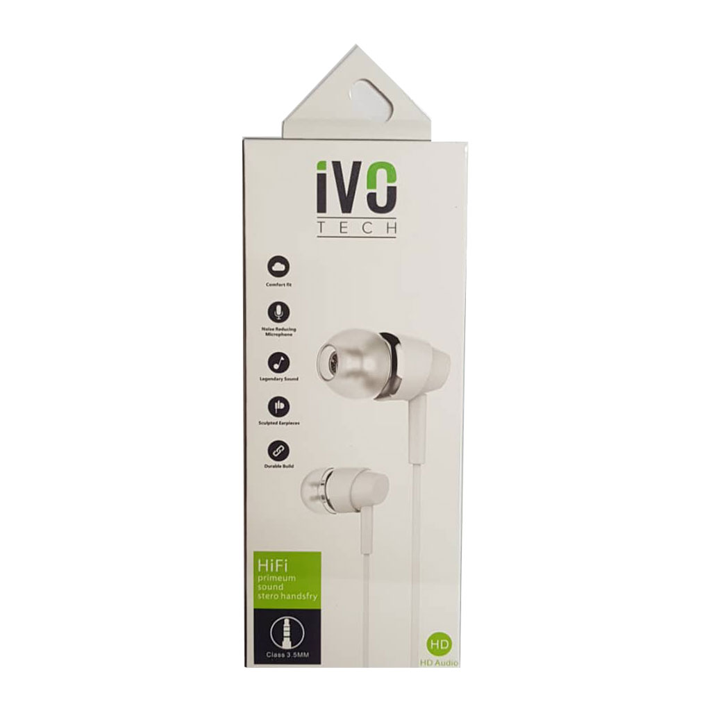 ivo TECH - Smart Phone EARPHONE 3.5mm HD Audio White