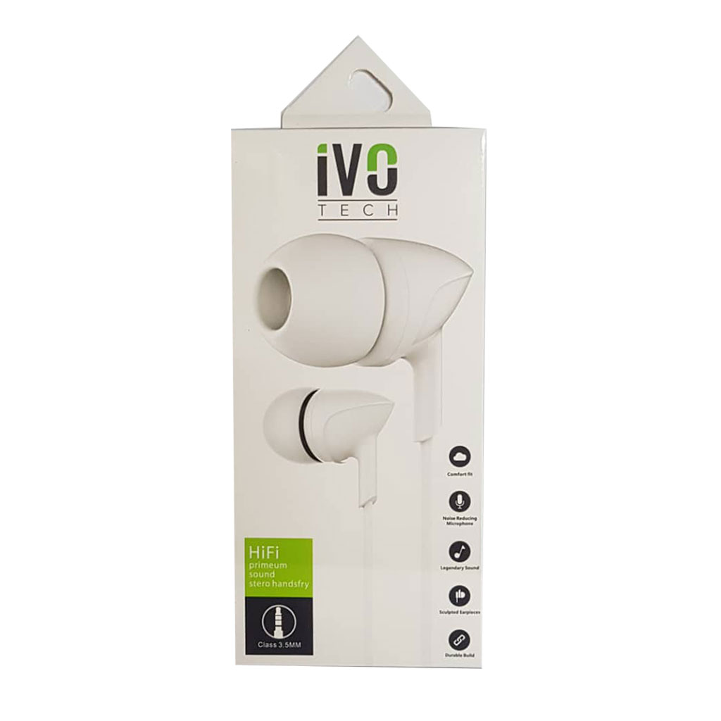 ivo TECH - Smart Phone EARPHONE 3.5mm HD Audio White