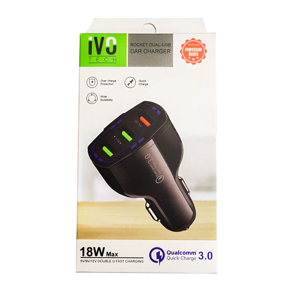 ivo TECH - Car Fast Charger 3.5A 18W Double 3 Ports