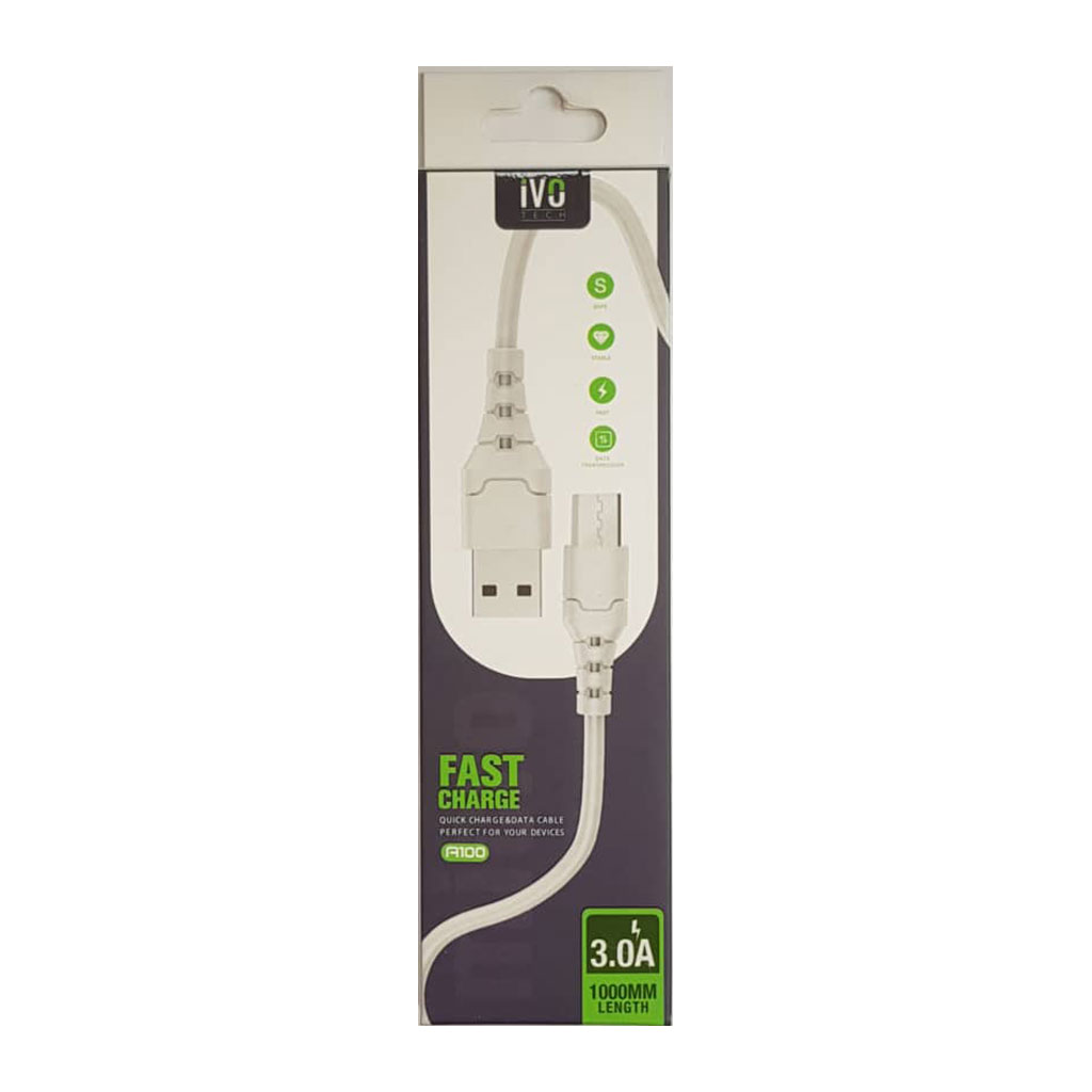 ivo TECH - Fast Charge Data Cable 3A Micro 1000mm White A100