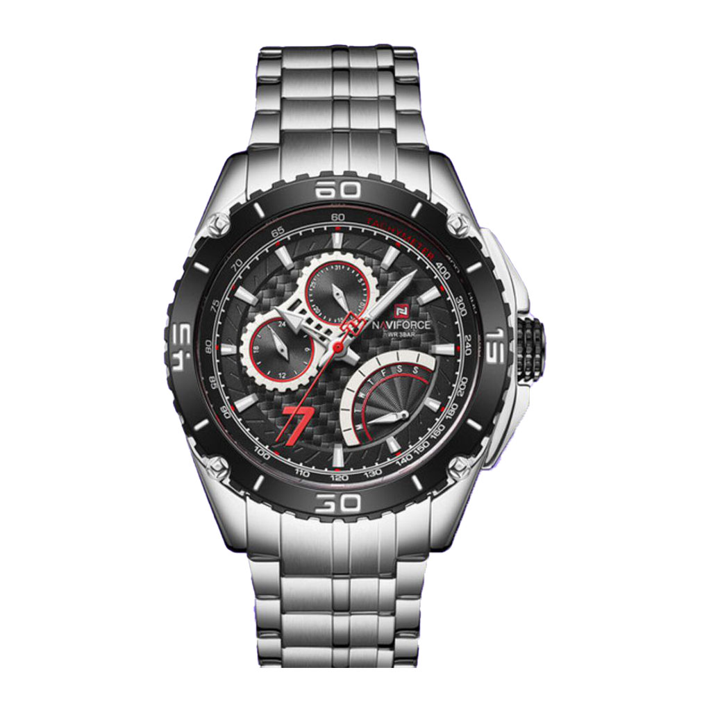 Naviforce - Men's Quartz Watch Chronograph Steel Wrist Black