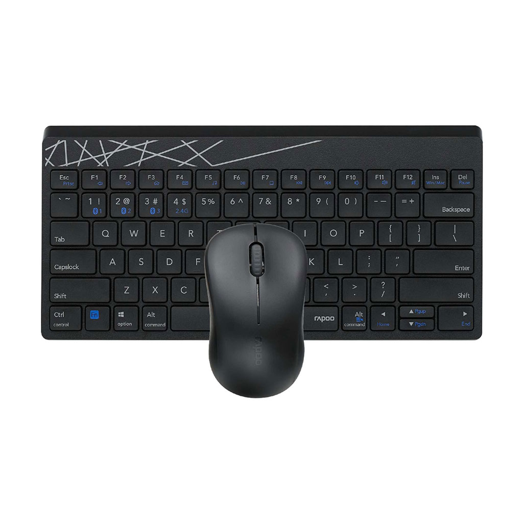 Rapoo - Multi-mode Wireless Desktop Mini Set Backlite 8000M Black