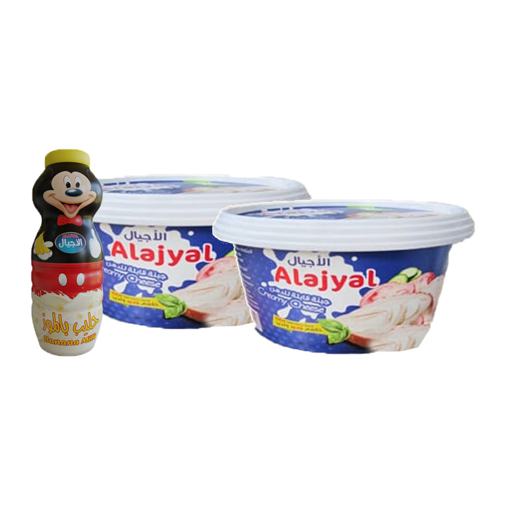 alAjyal - Spread Cheese 350 Grams 2 pcs + Mickey Mouse Milk 1 Pack Free