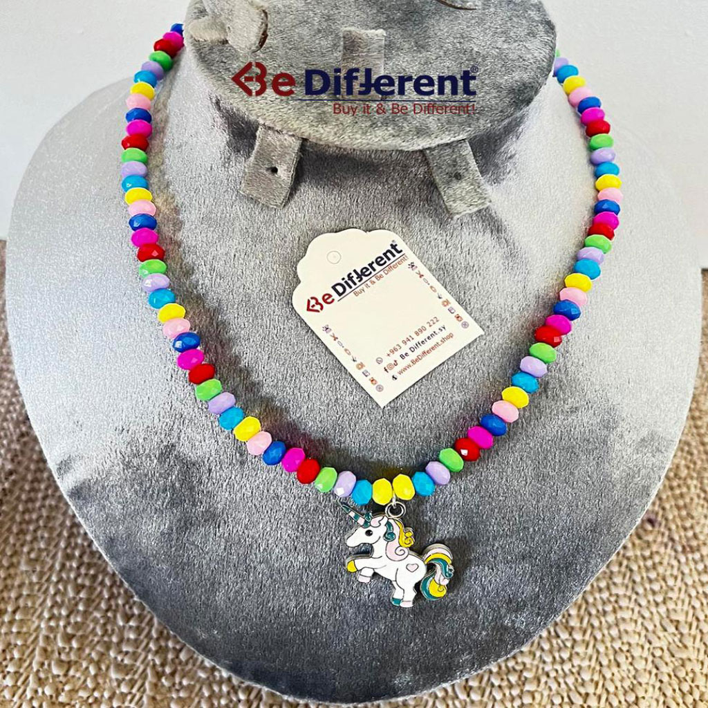 Be Different - Plastic Crystal Necklace Colorfull Unicorn