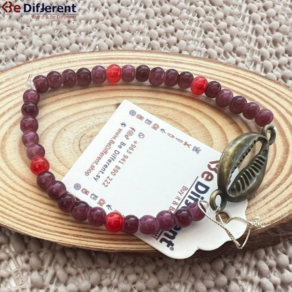 Be Different - Stone & Seashell Bracelet Mauve & Red & Bronze
