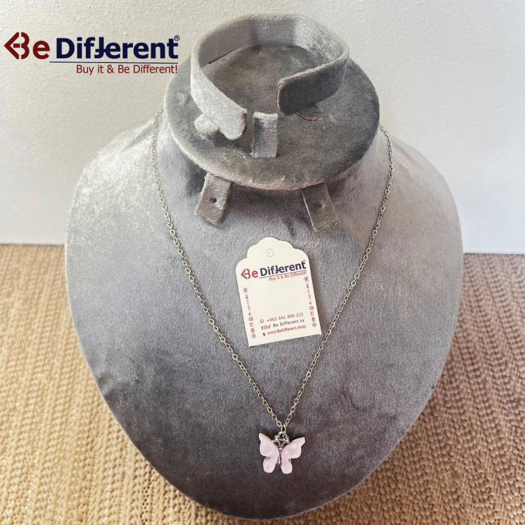 Be Different - Silver Steel Necklace Butterfly Mauve