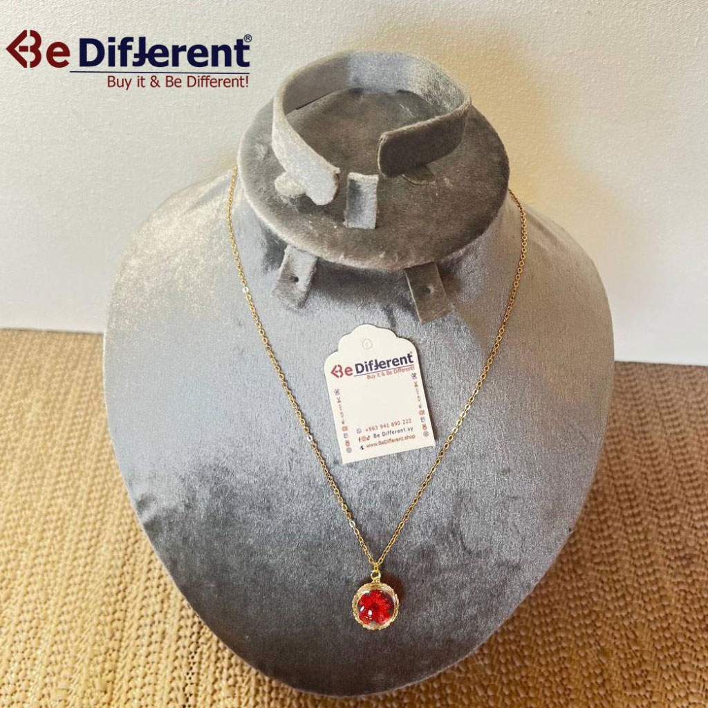Be Different - Golden Steel Necklace Red Rose