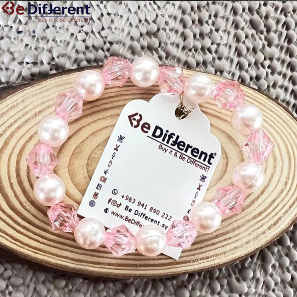 Be Different - Large Plastic Bracelet Crystal & Pink Pearls
