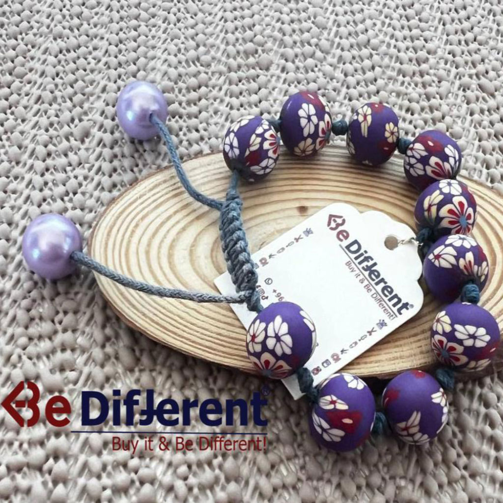 Be Different - Mauve Engraved Stones with Roses Bracelet