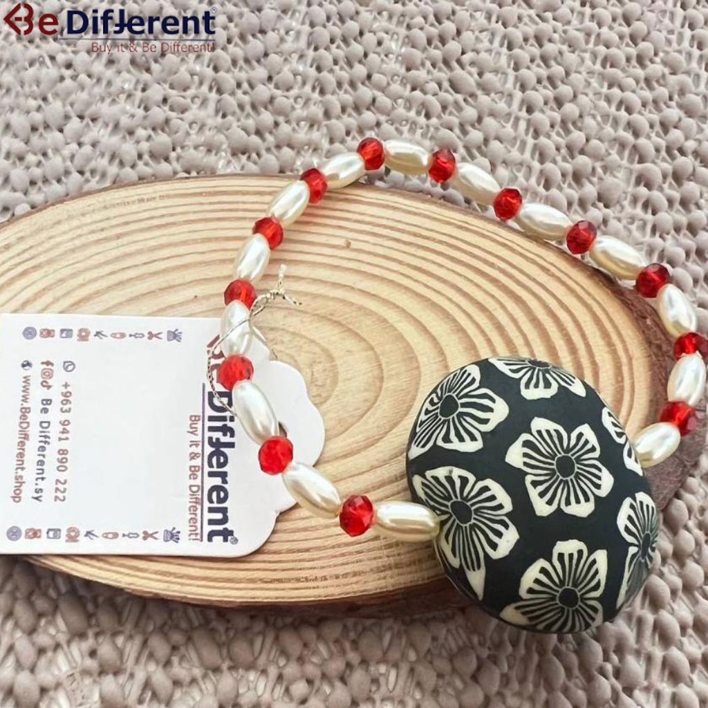 Be Different - Red Crystals & Pearls Bracelet with Large Stone