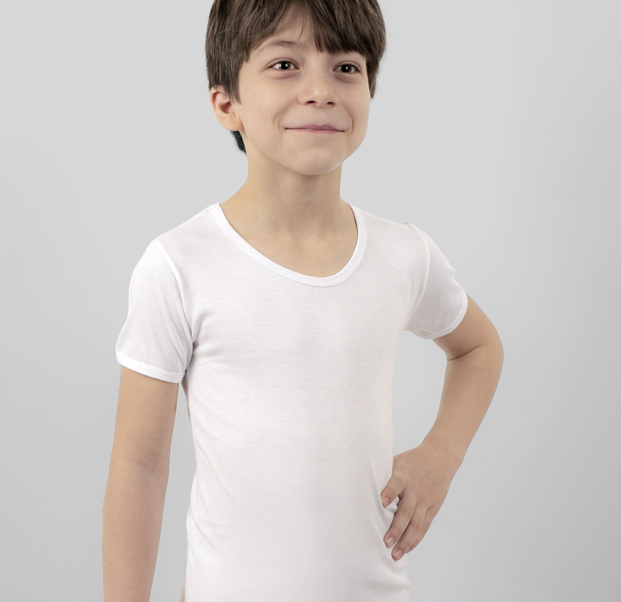 Boy's Half Sleeve O Neck Single Jersey 90% Cotton grey 2021