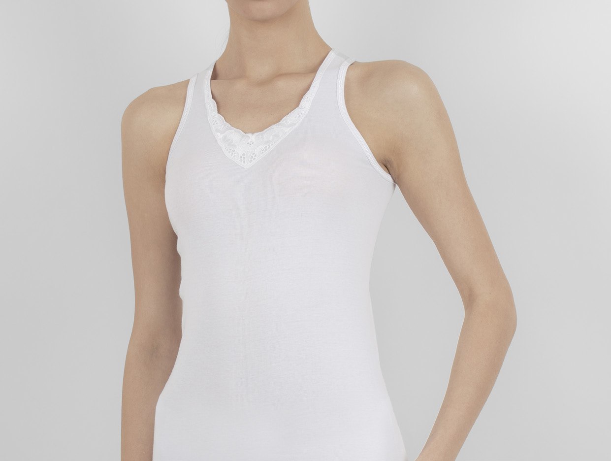 Women's Underwear Wide Camisole Satin Rib 100% Cotton White 6105