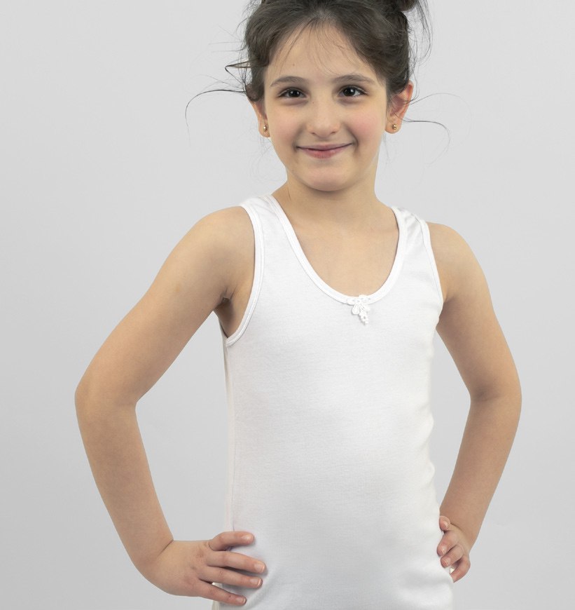 Girl's Underwear Wide Camisole Satin Rib 100% Cotton White 7106