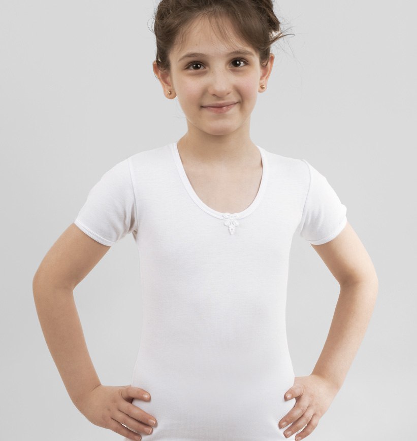 Girl's Underwear Half Sleeve Satin Rib 100% Cotton White 7102