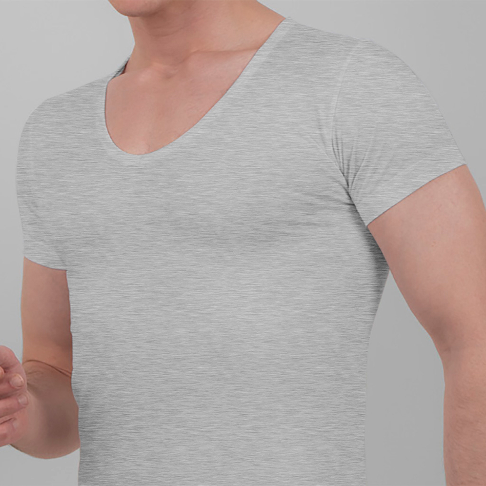 Men's Half Sleeve V Neck Single Jersey 90% Cotton grey 1022