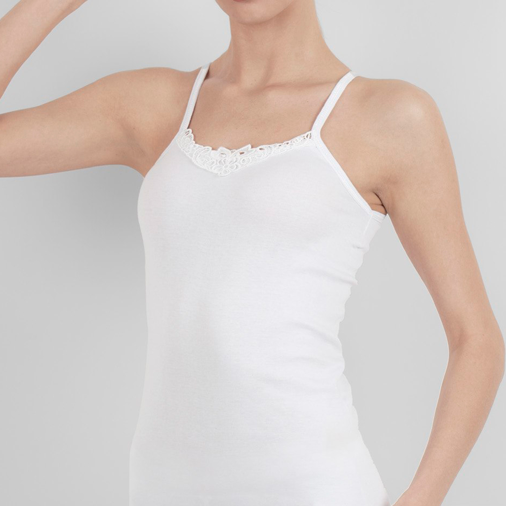 Women's Underwear Camisole Lace Rib 100% Cotton White 6103