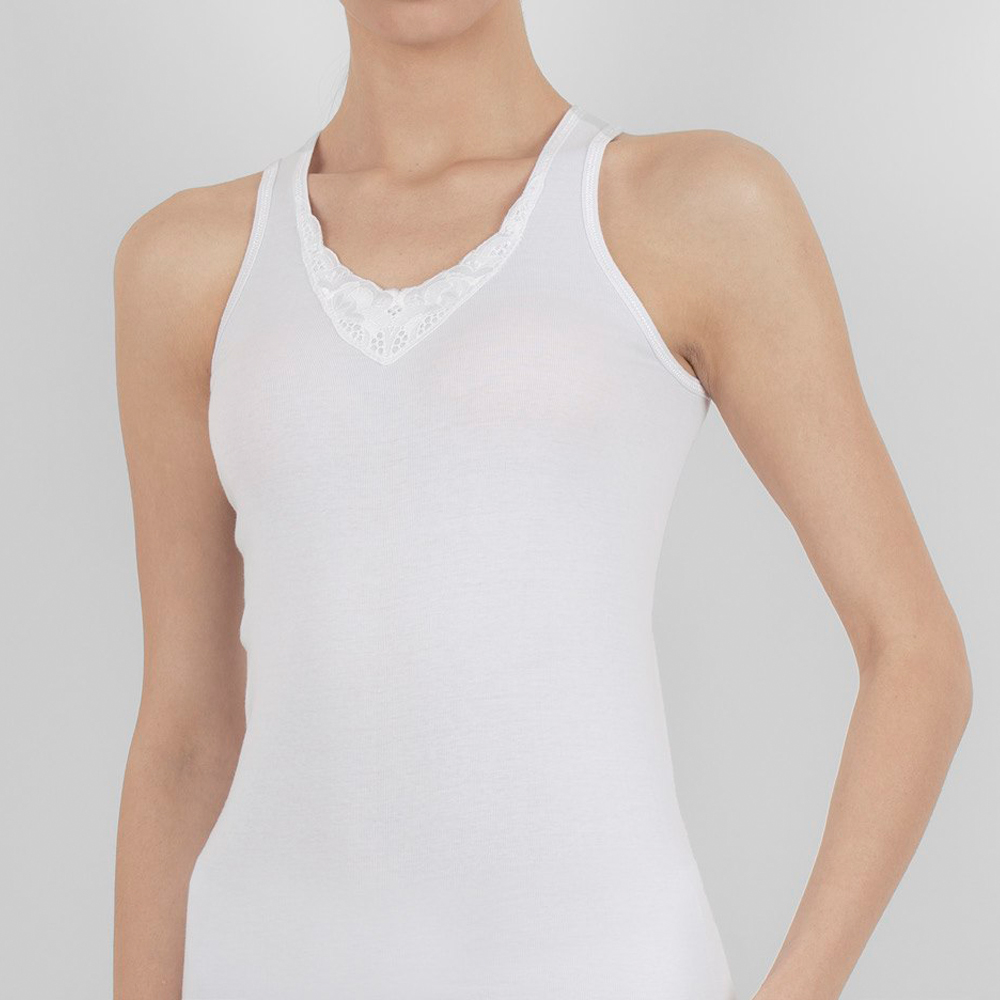 Women's Underwear Wide Camisole Satin Rib 100% Cotton White 6105