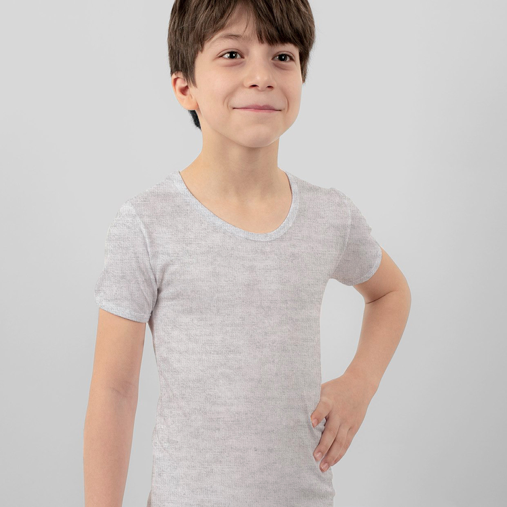 Boy's Half Sleeve O Neck Single Jersey 90% Cotton grey 2021