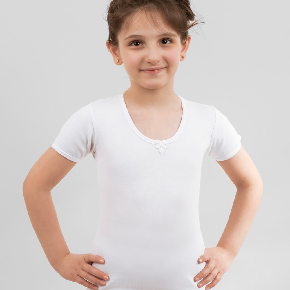 Girl's Underwear Half Sleeve Satin Rib 100% Cotton White 7102