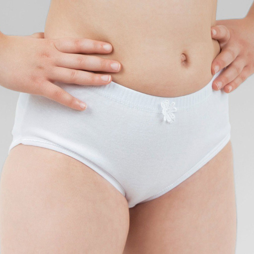 Girl's Underwear Brief Rib 100% Cotton White 7109