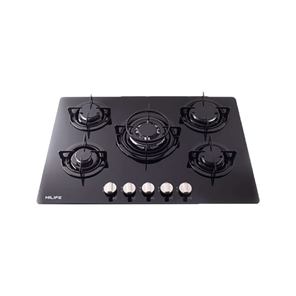 HiLife - Built-in Hob 70cm 4Gas Burners Black Glass HL74G-1T-V-H